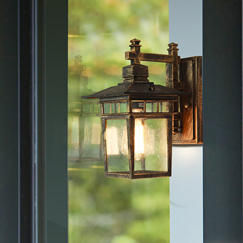 Retro Birdcage Wall Light Fixture Single Head Clear Glass Wall Mounted Lamp in Bronze