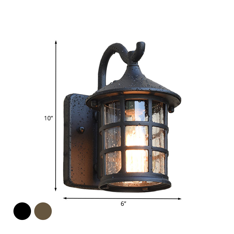 Geplaatste glazen lantaarn wandlamp platteland een lichte buitenmuurlicht in brons/zwart