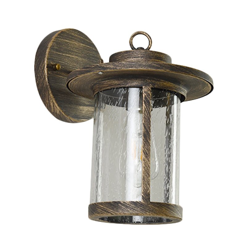Seedy Glass Bronze Sconce Fixture Lantern Single Light Countryside Wall Mounted Lighting for Patio