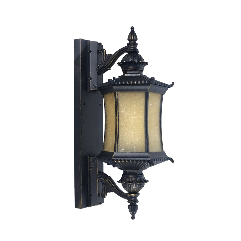 Countryside Lantern Wall Light Sconce 1-Head Frosted Glass Wall Mounted Lamp in Black for Yard