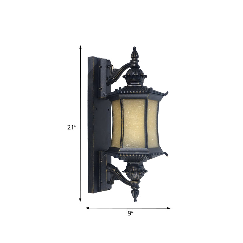 Countryside Lantern Wall Light Sconce 1-Head Frosted Glass Wall Mounted Lamp in Black for Yard