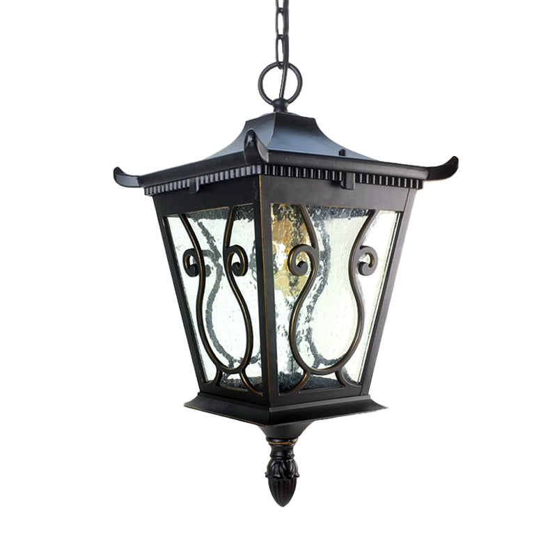 Black 1 Light Pendant Lamp Rural Clear Glass Pavilion Hanging Ceiling Light for Outdoor