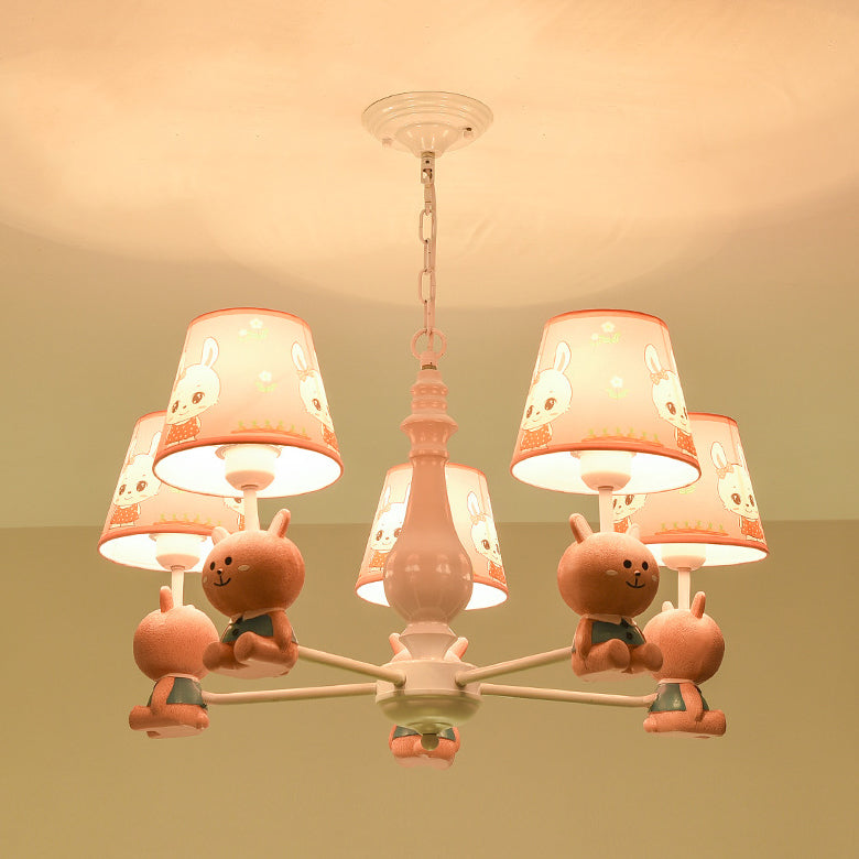 Girls Bedroom Bunny Hanging Lights Metal Animal Pink Pendant Light with Fabric Shade