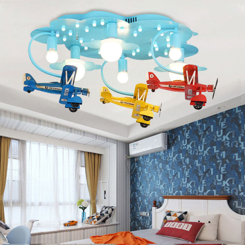 Kid Bedroom Fighter Plane Ceiling Light Fixture Metal Modern Flush Mount Ceiling Light
