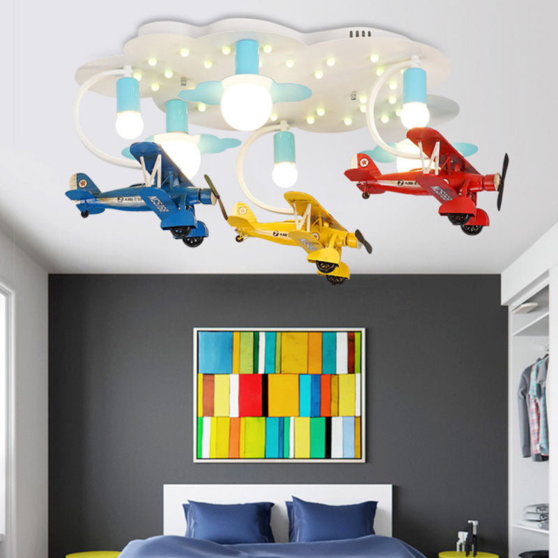 Kid Bedroom Fighter Plane Ceiling Light Fixture Metal Modern Flush Mount Ceiling Light