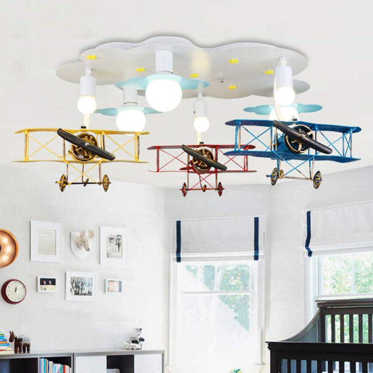 Kid Bedroom Fighter Plane Ceiling Light Fixture Metal Modern Flush Mount Ceiling Light