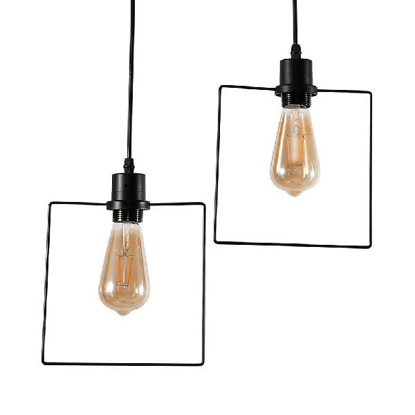 Metal Black/Gold Suspended Light Ring/Square/Pentagon Shade 2/3 Bulbs Antique Style Hanging Lamp for Coffee Shop