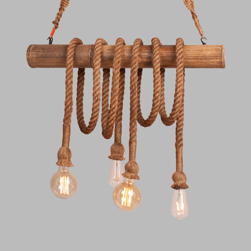 Country Rope Rope Island Light 3/4/6-Light Bamboo Island Pendant Light avec une ampoule nue en beige