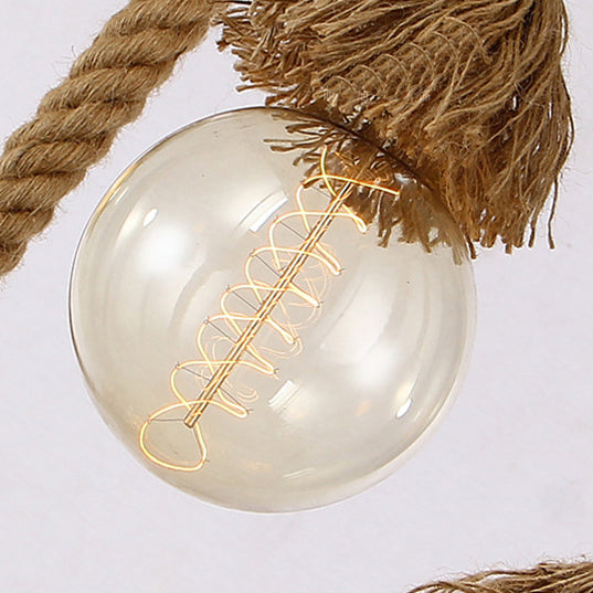 Country Adjustable Rope Island Light 3/4/6-Light Bamboo Island Pendant Light with Bare Bulb in Beige