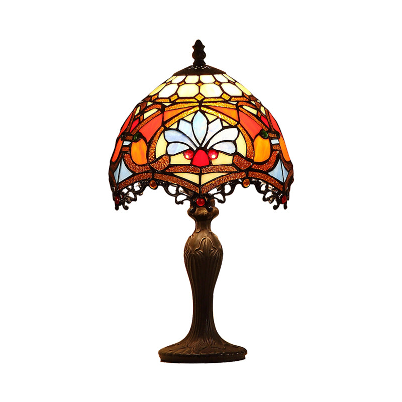 1 table de salon de tête claire Tiffany lampe de nuit brun foncé avec une nuance en verre coupé perroquet peint