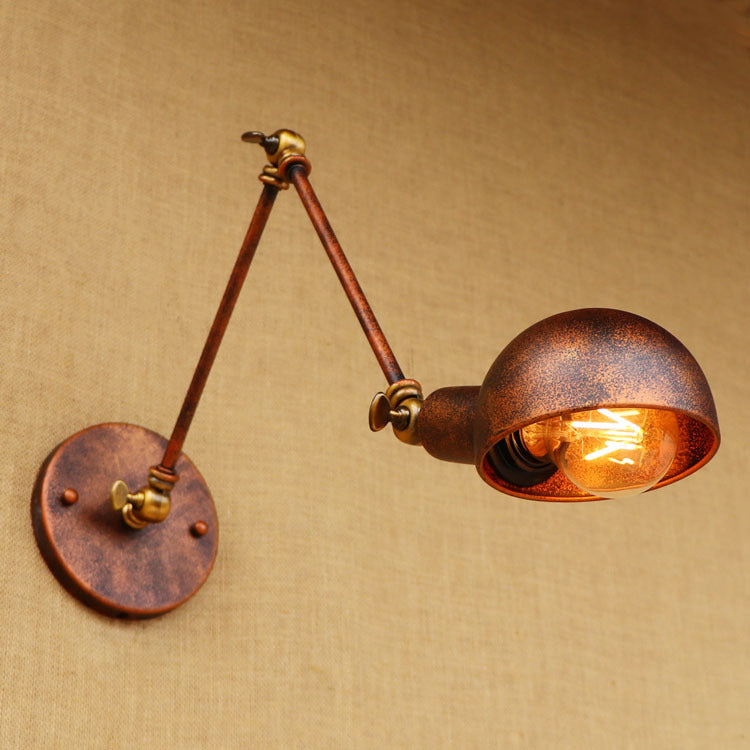 1 Light Bowl Wall Light Fixture Antique Style Rust Metal Wall Sconce with Swing Arm for Study Room