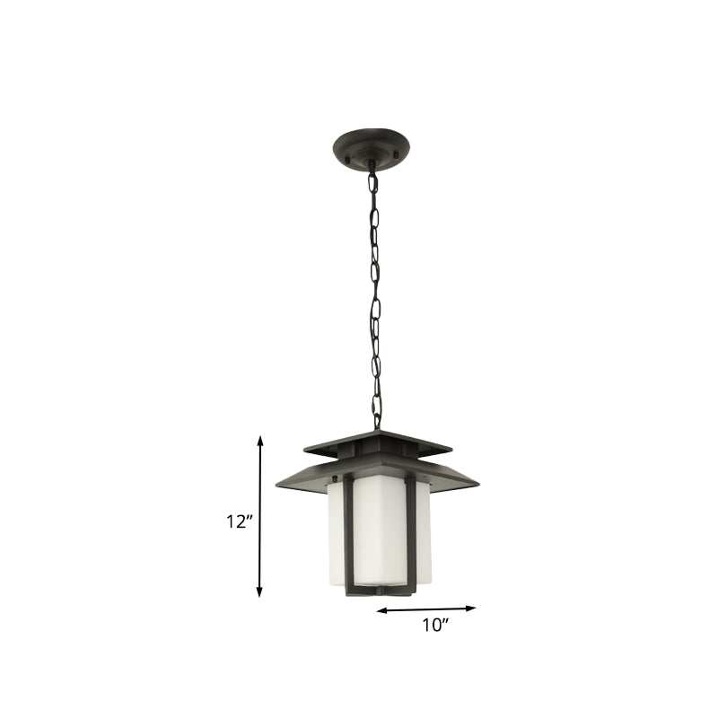 Milk Glass Black Suspension Pendant Lantern 1 Light Countryside Hanging Light for Balcony