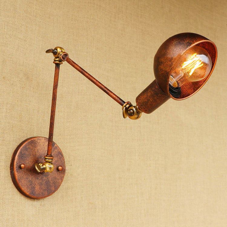 1 Light Bowl Wall Light Fixture Antique Style Rust Metal Wall Sconce with Swing Arm for Study Room