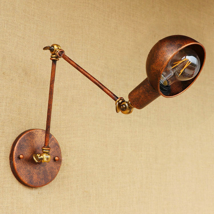 1 Light Bowl Wall Light Fixture Antique Style Rust Metal Wall Sconce with Swing Arm for Study Room