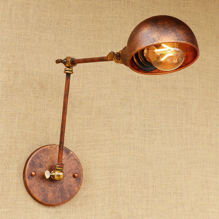 1 Light Bowl Wall Light Fixture Antique Style Rust Metal Wall Sconce with Swing Arm for Study Room