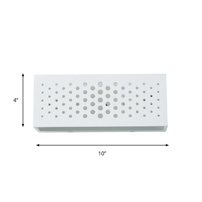 Rectangle Box Wall Sconce with Laser Cut Design Minimalist Gypsum 1 Head Bedroom Wall Light Fixture in White