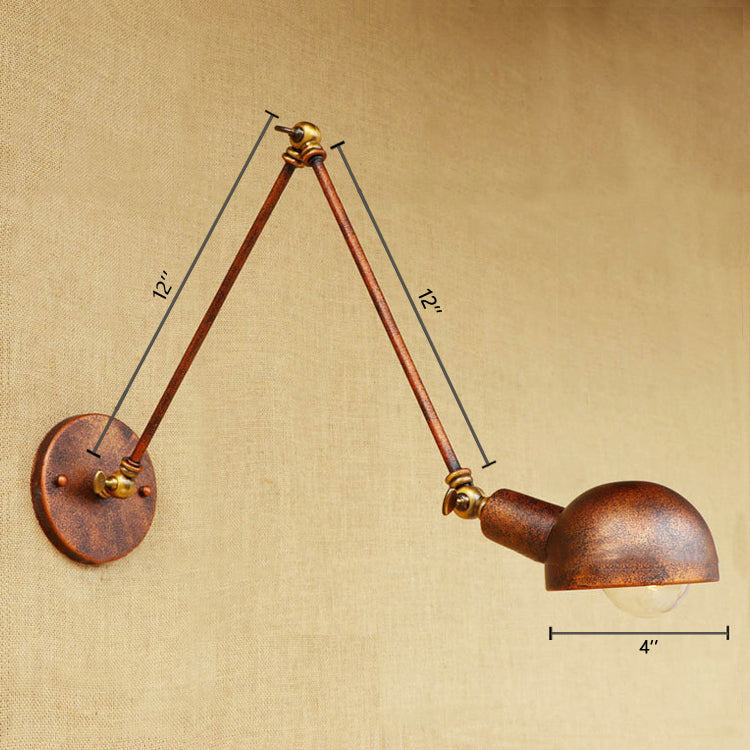 1 Light Bowl Wall Light Fixture Antique Style Rust Metal Wall Sconce with Swing Arm for Study Room