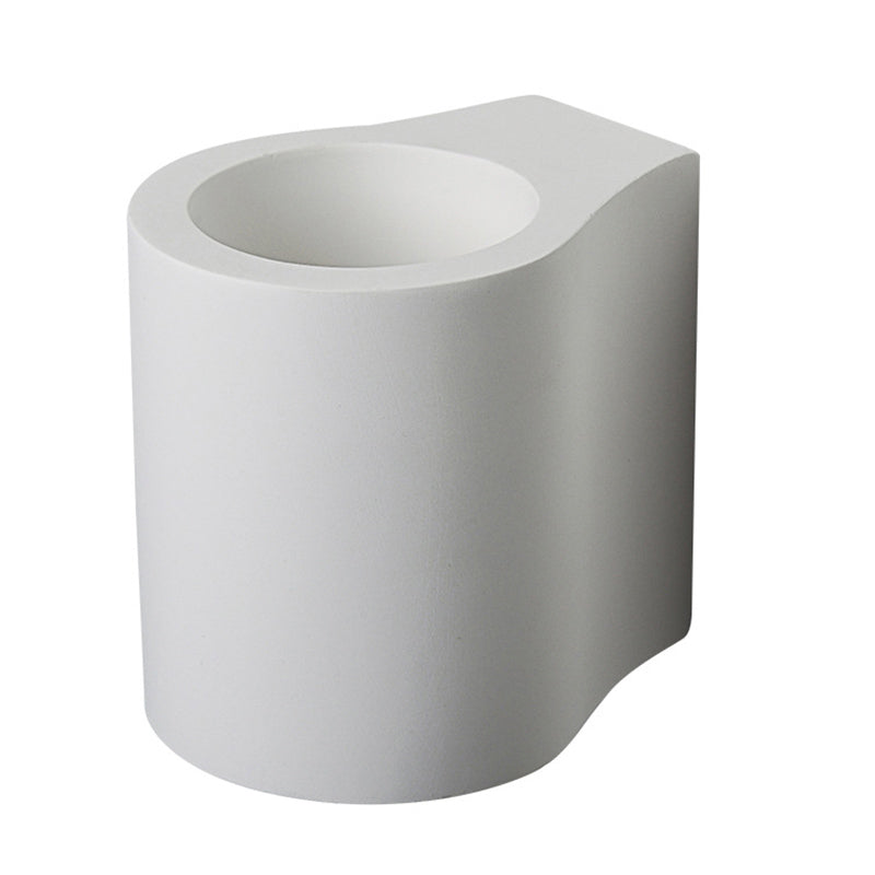 White Finish Cylinder Flush Wall Sconce Simple 1 Bulb Gypsum LED Up-Down Wall Lamp