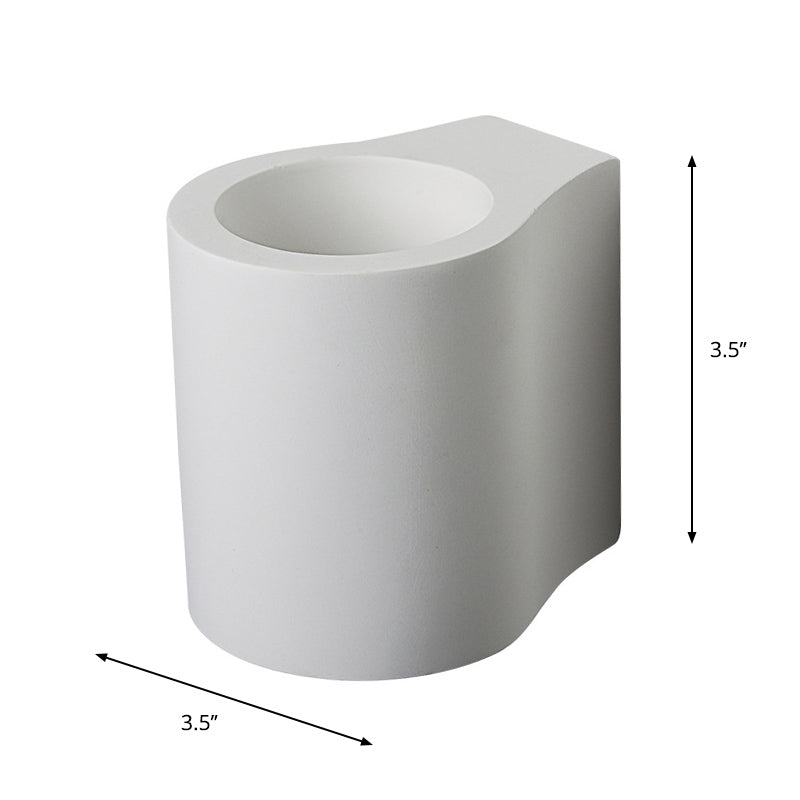 White Finish Cylinder Flush Wall Sconce Simple 1 Bulb Gypsum LED Up-Down Wall Lamp