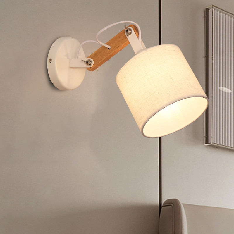 Tissu cylindre murmound éclairage moderniste 1 lampe murale blanche de bulbe avec bras en bois réglable