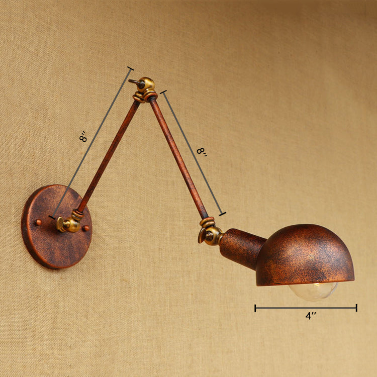 1 Light Bowl Wall Light Fixture Antique Style Rust Metal Wall Sconce with Swing Arm for Study Room