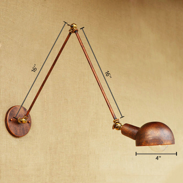 1 Light Bowl Wall Light Fixture Antique Style Rust Metal Wall Sconce with Swing Arm for Study Room