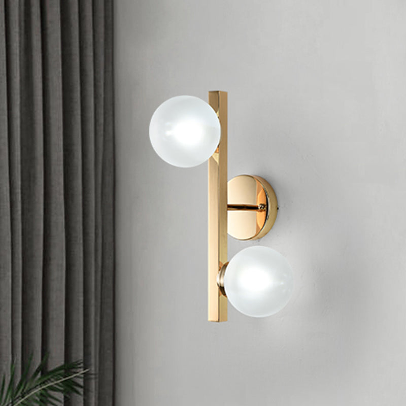 Opal Glass Globe Wall Lighting Post Modern 2 Heads Brass Wall Mount Lamp Fixture with Linear Design