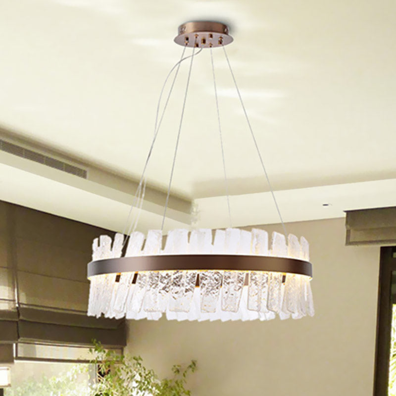 Oval LED Chandelier Contemporary Gold Textured Crystal Hanging Pendant Light over Table