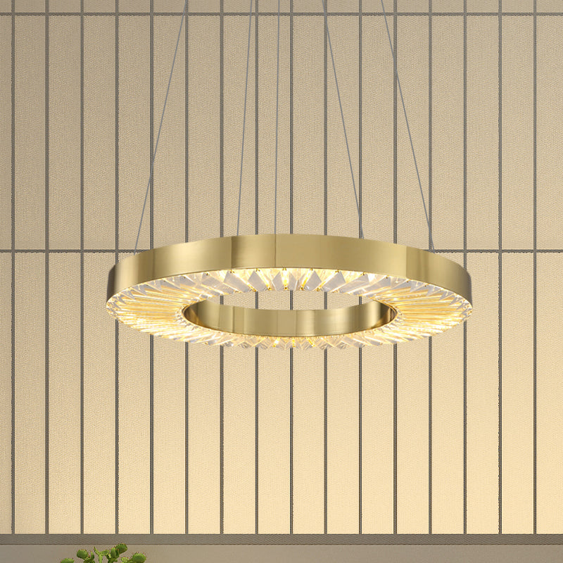 Hoop Crystal Inserted Hanging Lamp Minimalism Dining Room LED Ceiling Chandelier in Gold