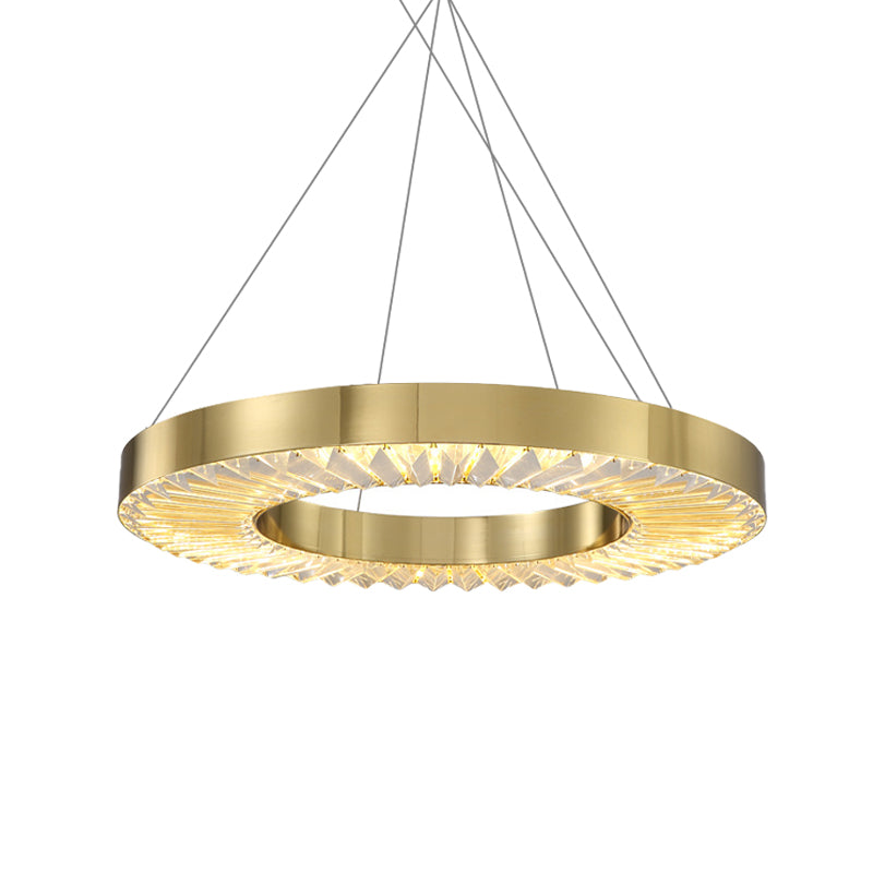 Hoop Crystal Inserted Hanging Lamp Minimalism Dining Room LED Ceiling Chandelier in Gold