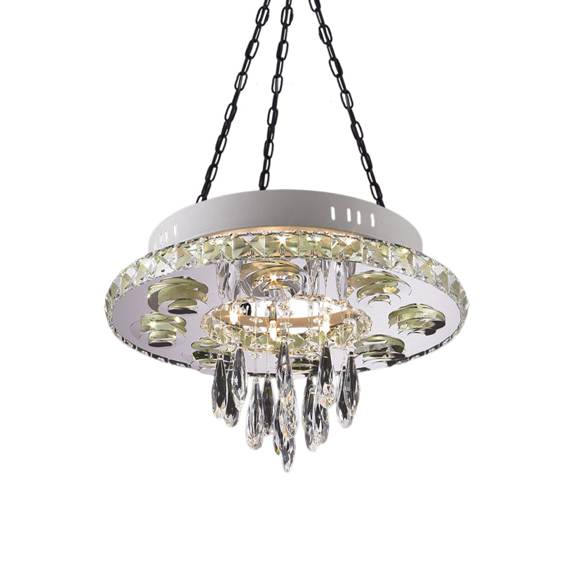 White 6 Lights Chandelier Contemporary Crystal Circular Hanging Pendant with Droplet