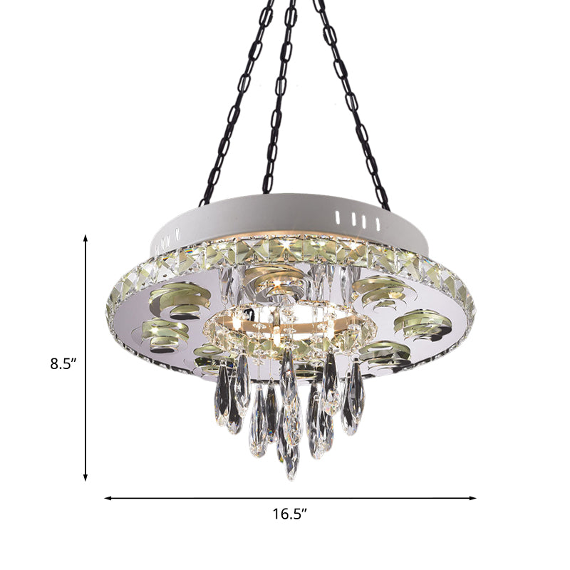 White 6 Lights Chandelier Contemporary Crystal Circular Hanging Pendant with Droplet
