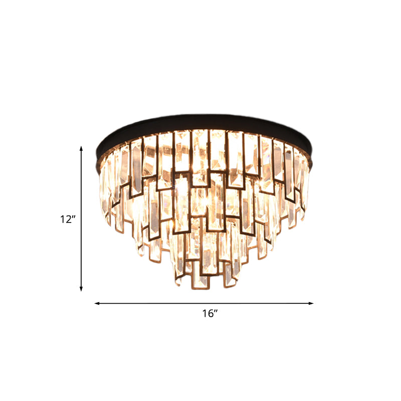4/6-Bulb Tiered Tapered Flush Chandelier Vintage Black K9 Strip Crystal Flush Mounted Ceiling Light Fixture