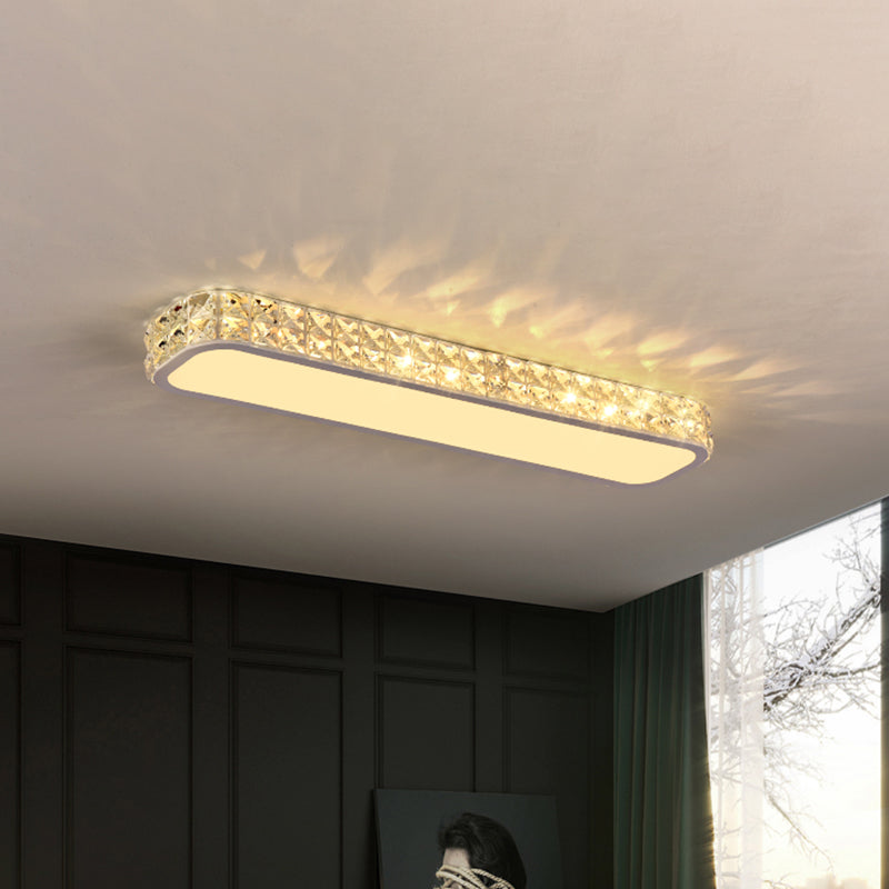Crystal - Encrusted Oblong Soffsh Flush Minimalista Corridoio 15 "/19" /23 " Long LED Flush Montato Lamp in Nero / Bianco