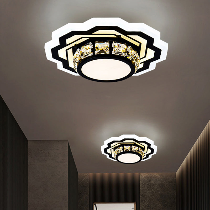 Black LED Ceiling Flush Mount Modernism Crystal Encrusted Gear/Flower Small Flushmount Light