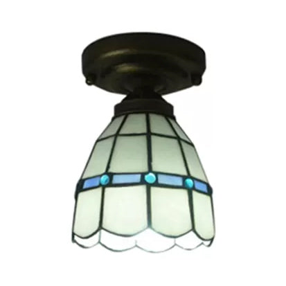 Plafonnier en vitrail, luminaire semi-encastré floral blanc avec bijou pour chambre à coucher de style Tiffany