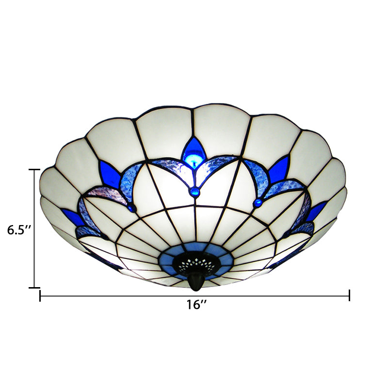 Plafonnier en verre teinté bleu, plafonnier à 3 lumières avec abat-jour floral pour chambre à coucher de style Tiffany