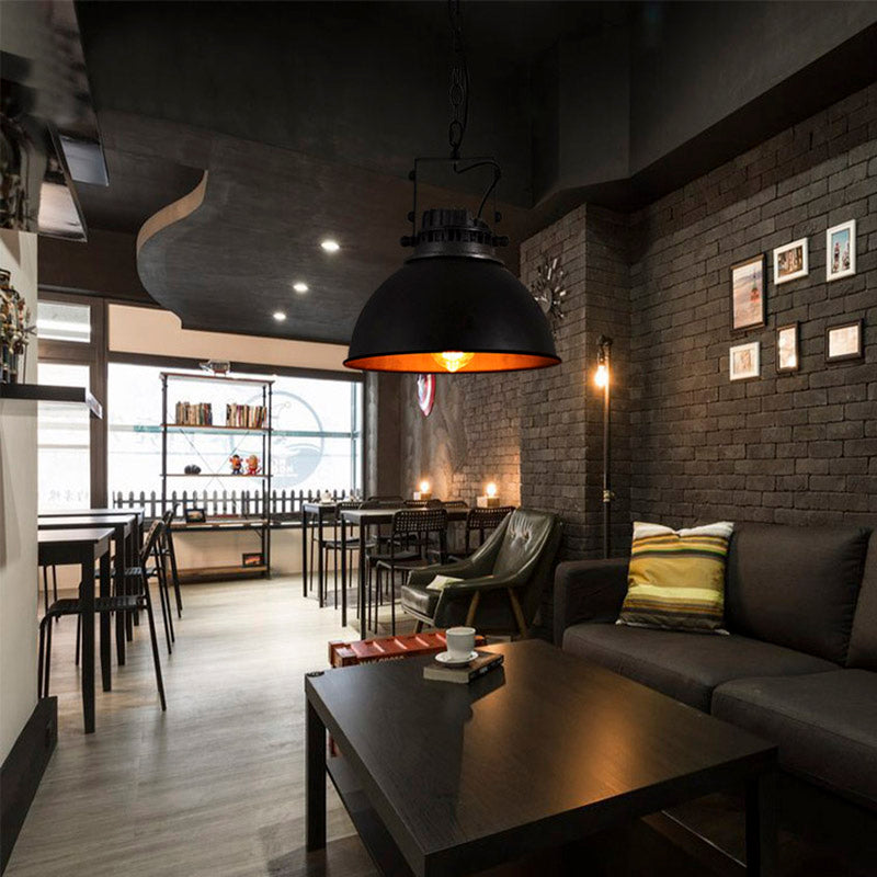 Dome Shade Restaurant Pendant Light Fixture Industrial Metal 1 Bulb Black Hanging Ceiling Light