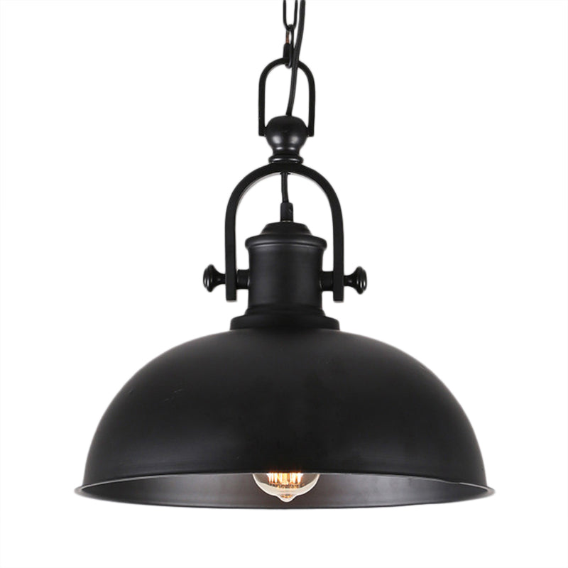 Bowl Shade Metal Pendant Light Industrial 1 Bulb Bedroom Hanging Light with 23.5" Adjustable Chain in Black