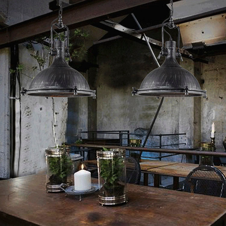 1 dôme léger suspendu au style vintage antique Éclairage pendentif en métal noir avec mailles