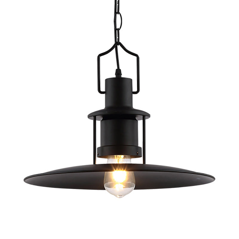 Flat Cone Shade Metal Pendant Light Industrial 1 Light Dining Room Hanging Fixture in Black, 16" Width