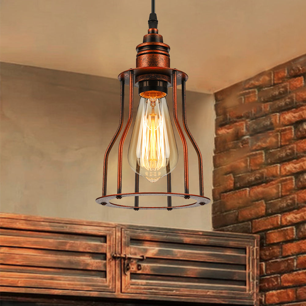 Copper 1 Head Pendant Lighting Antique Stylish Metallic Wire Guard Hanging Ceiling Light for Restaurant