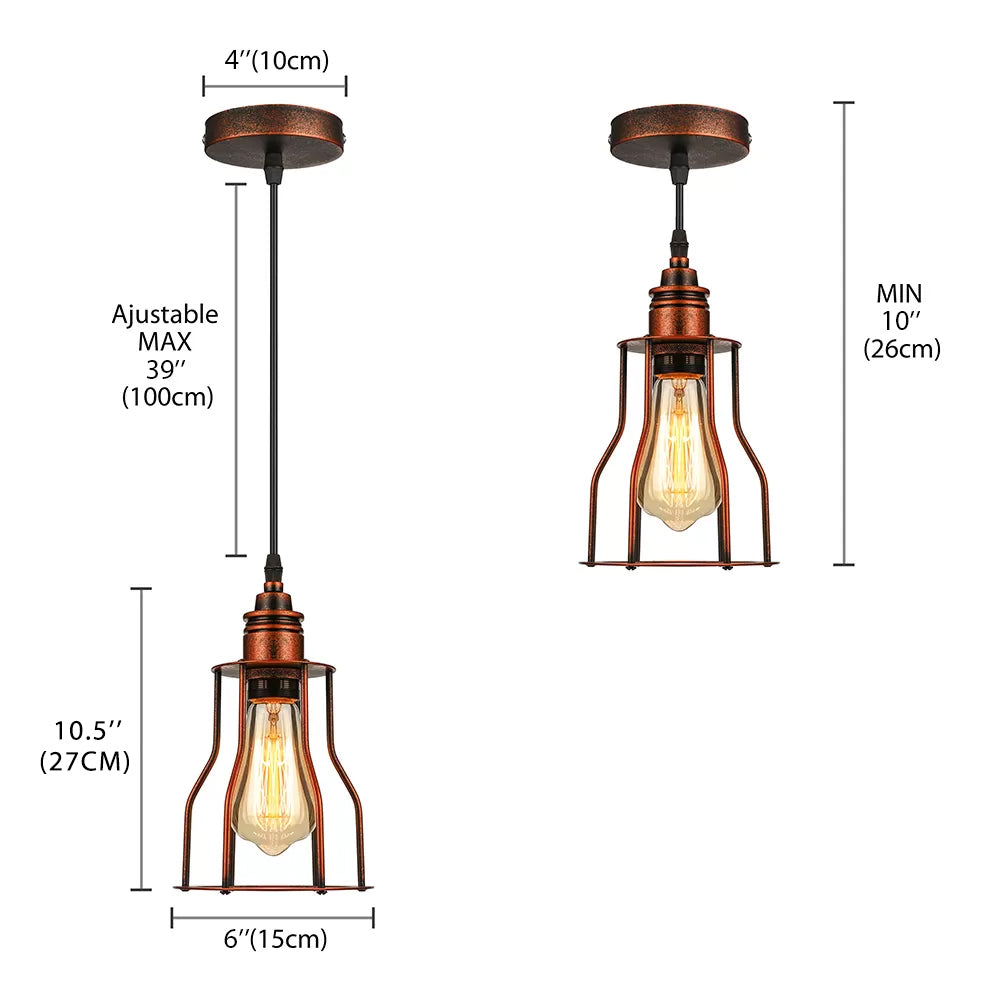 Copper 1 Head Pendant Lighting Antique Stylish Metallic Wire Guard Hanging Ceiling Light for Restaurant