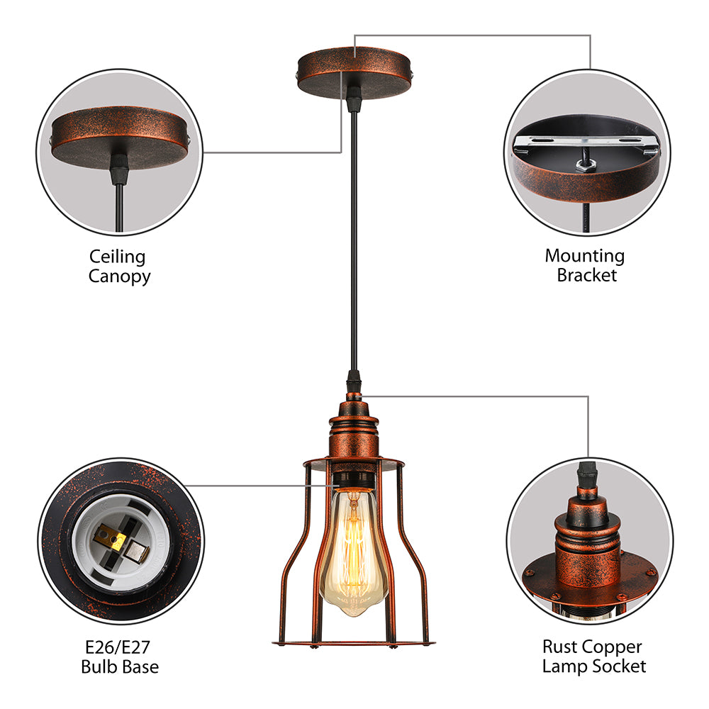 Copper 1 Head Pendant Lighting Antique Stylish Metallic Wire Guard Hanging Ceiling Light for Restaurant