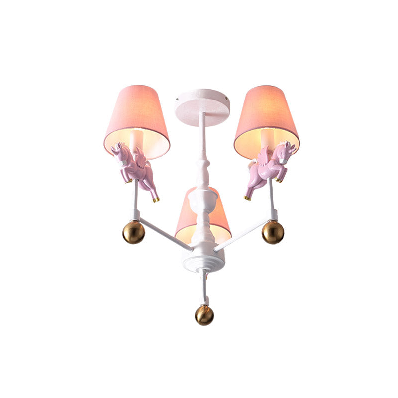 Unicorn Girl's Room Chandelier Resin 3/5-Head Kids Hanging Light in White with Pink Cone Shade