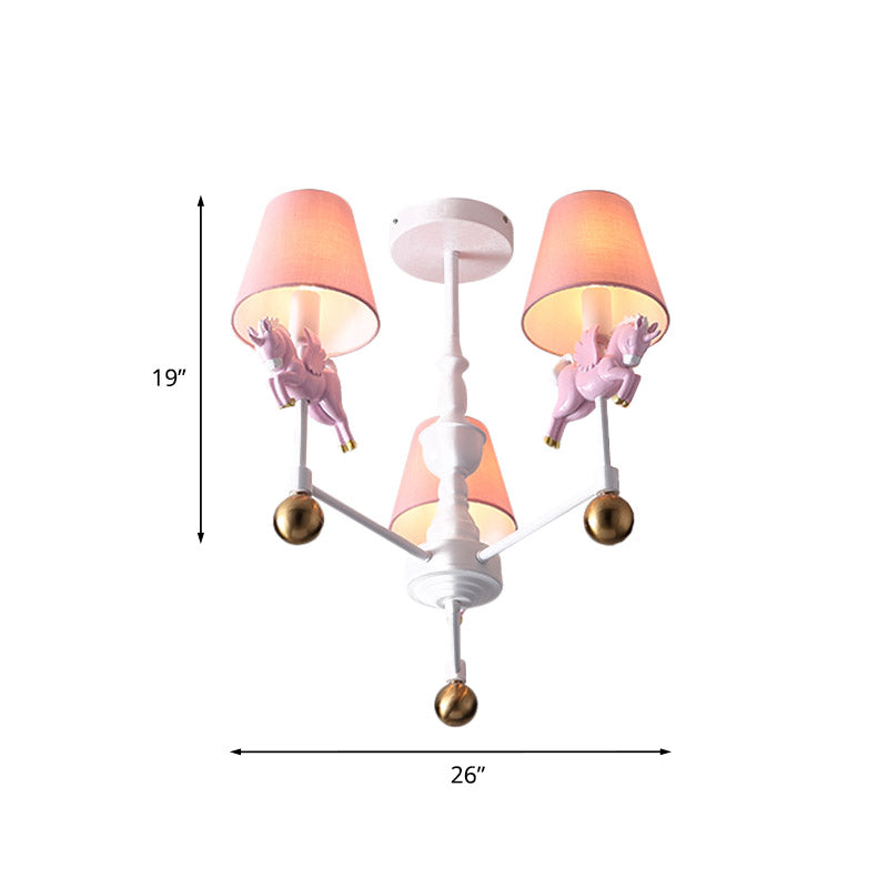 Unicorn Girl's Room Chandelier Resin 3/5-Head Kids Hanging Light in White with Pink Cone Shade