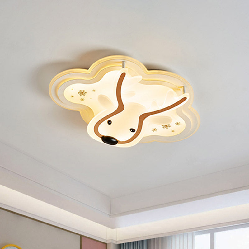 Deer Patterned Cloud Flush Ceiling Light Kids Acrylic Bedroom LED Flushmount Lamp in White