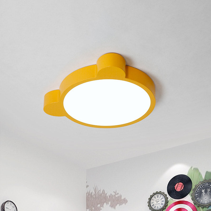 Cartoon Bear Head Iron Flushmount LED Close to Ceiling Lighting in Black/White/Pink for Kids Bedroom