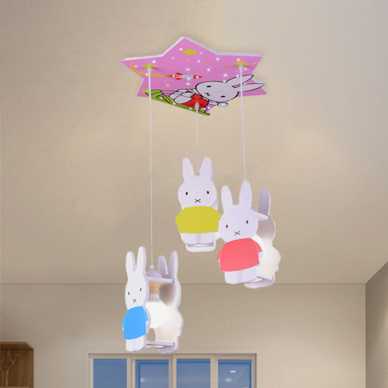 Kids Style 3/6-Light Flush Light Fixture White Rabbit/Blue Plane/Green House Ceiling Lighting with Plastic Shade