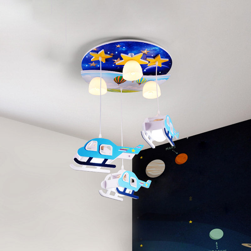 Kids Style 3/6-Light Flush Light Fixture White Rabbit/Blue Plane/Green House Ceiling Lighting with Plastic Shade